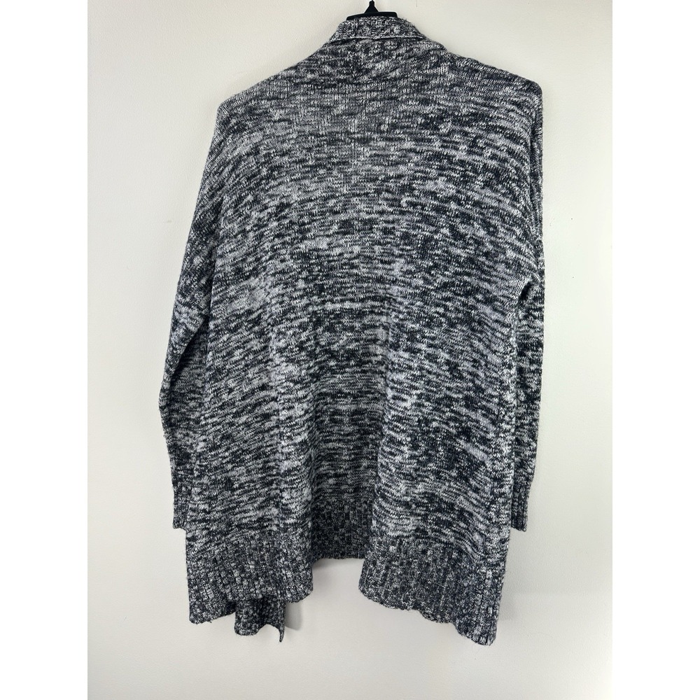 Eileen Fisher Knit Open Front Long Drape Cardigan Sweater Black Marled Large - Picture 9 of 13